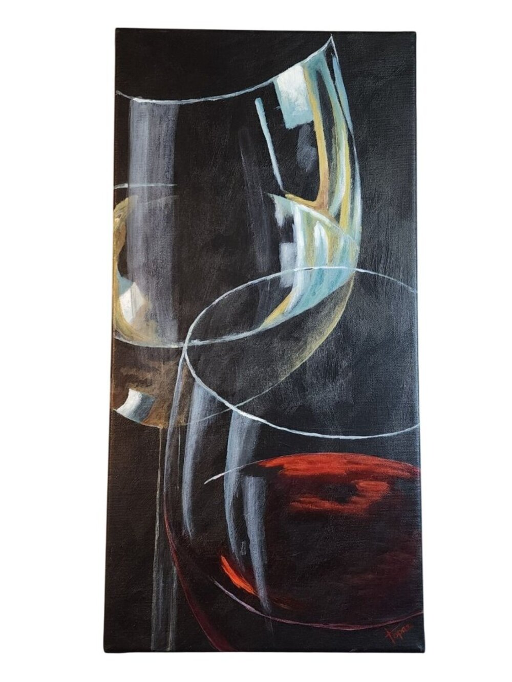 Orig Hand-Painted Wine Glass Acrylic Canvas Art Unframed Modern Bold 20 x 12 in.